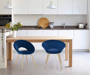 Luxe Velvet Stoel - Blauw - Eetkamerstoel - Met armleuning - Vergaderstoel - Gouden Metalen poten - Set van 1 - Zithoogte 47cm
