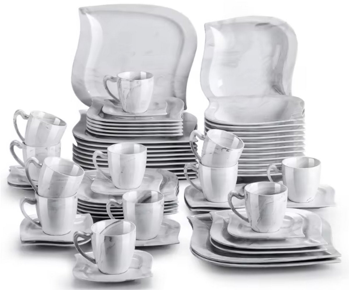 Opulent Ontbijtborden – 12 persoons – 60 delig – Marmerlook Keramisch – Dinerborden – Kleine Borden