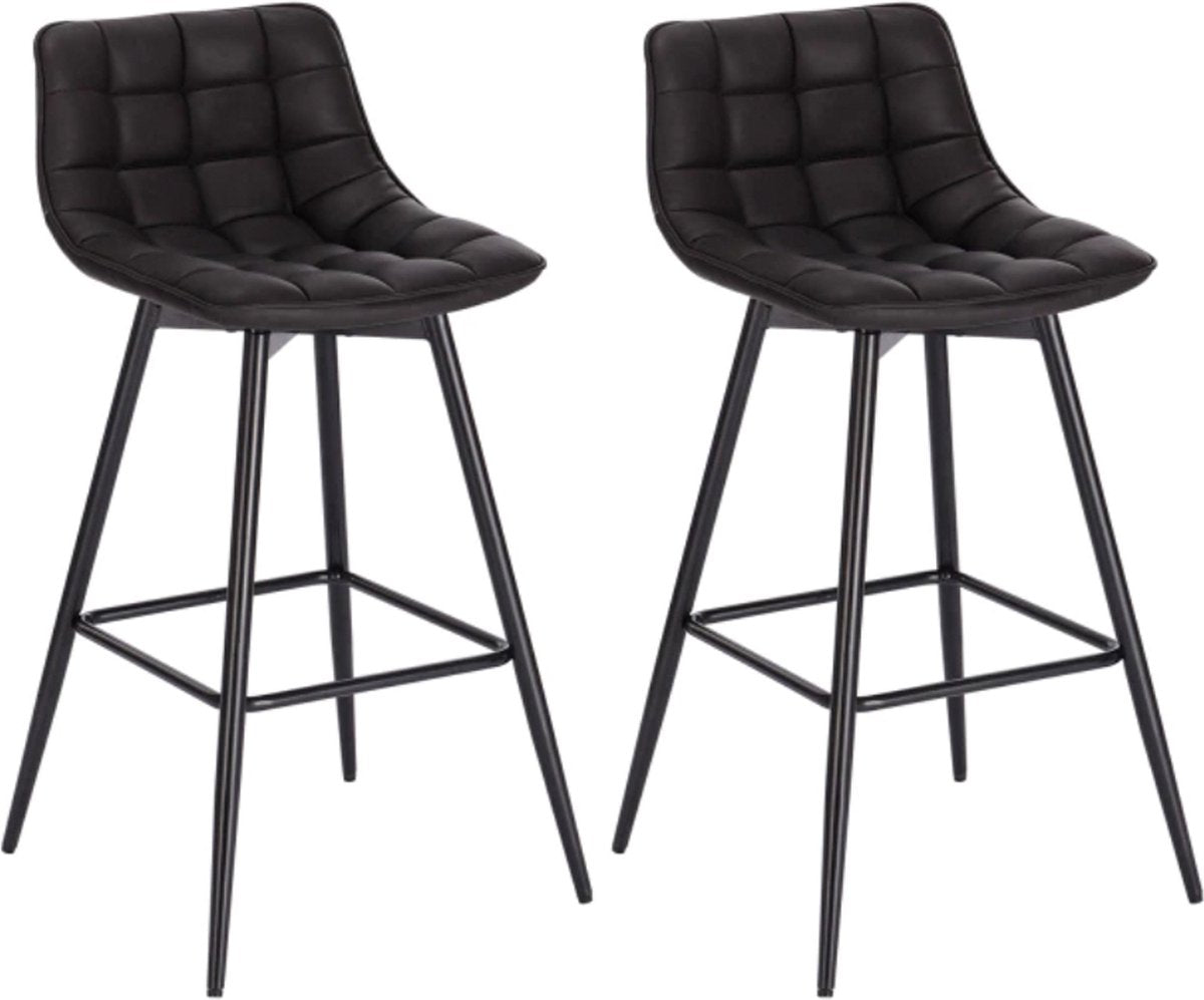 Happyment® Leren barkrukken met rugleuning - Set van 2 - Ergonomisch - barstoelen - Keuken - Antraciet - Black friday - Sinterklaas - Kerstcadeau
