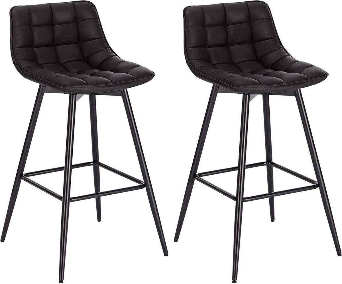 Barkruk Zizi Industrial - Antraciet - Barkrukken set van 2 - Barstoel Kruk - Barstoelen met rugleuning - Keukenstoel - Kunstleer