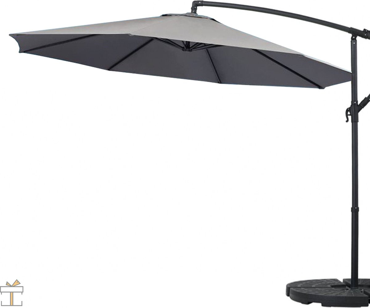 Happyment Zweefparasol deluxe - Langwerpig - Zonder voet - Grijs - Terras of tuin - 300cm