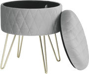 Happyment Poef deluxe - Voetenbank met opbergruimte - Lichtgrijs - Opbergbox hocker - Velvet - Zitkist met deskel - Lichtgrijs - 31.5x31.5x36cm
