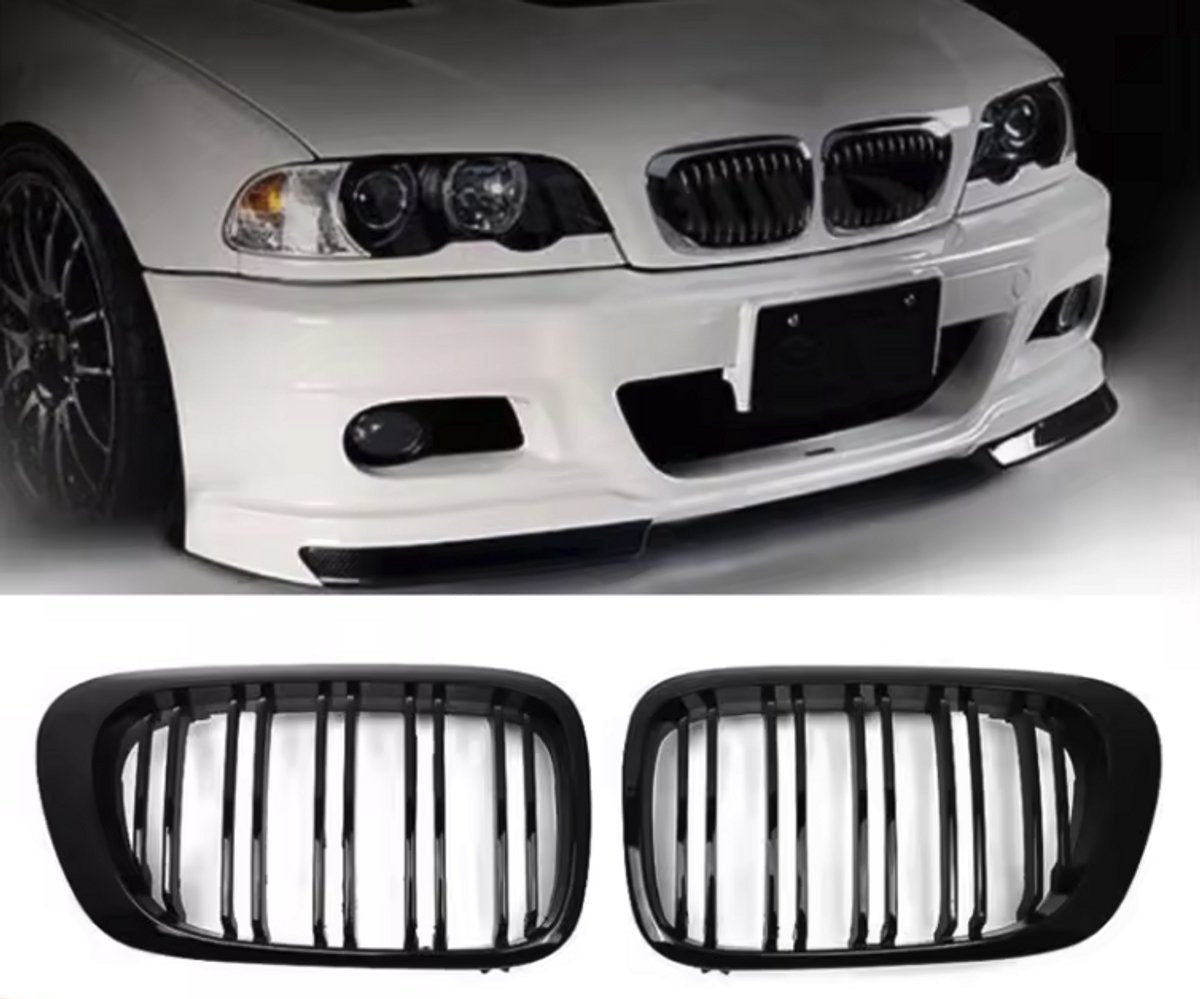 Voorbumper - Voor BMW E46 M3 2-Deur (1998-2004)- Dubbele Slat - Glanzend Zwart - Auto accessoires
