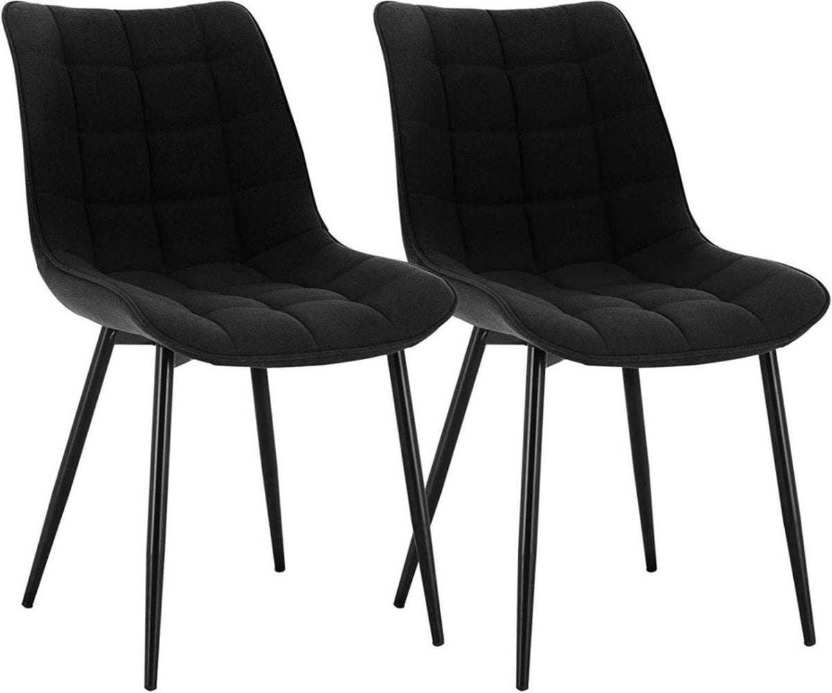 Happyment Luxe Eetkamerstoelen - Zwart - Fauteuils met armleuning - Woonkamerstoelen - Keukenstoelen - Kuipstoel - Linnen - Set van 2