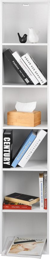Happyment Boekenkast Nola - Opbergrek -5 Lagen - Open Planken - Kantoor - Woonkamer - Slaapkamer - 30x24x132 cm - Wit