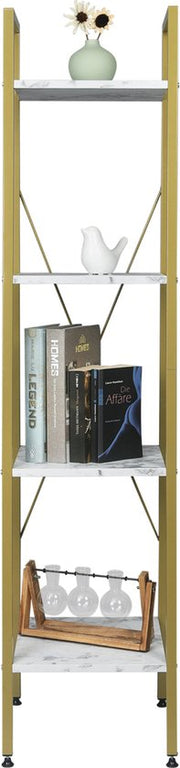 Happyment Boekenkast Vila - 4 lagen - Wit/Goud - Marble look - Boekenrek - Woonkamer, slaapkamer en kinderkamer - Hout - Wit - 34 x 35 x 148 cm