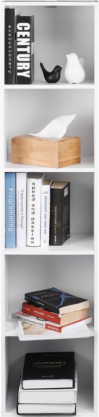 Happyment Boekenkast Mali - Opbergrek - 6 Lagen - Open Planken - Kantoor - Woonkamer - Slaapkamer - 30x24x158.5 cm - Wit