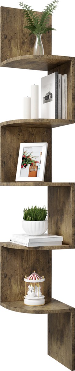 Happyment Zwevende Boekentoren - Wandplank voor tegen de muur - Boekenplank - Wandplanken - Wandrek - Fotoplank kinderkamer - Bruin - Hout MDF