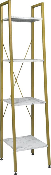Happyment Boekenkast Vila - 4 lagen - Wit/Goud - Marble look - Boekenrek - Woonkamer, slaapkamer en kinderkamer - Hout - Wit - 34 x 35 x 148 cm
