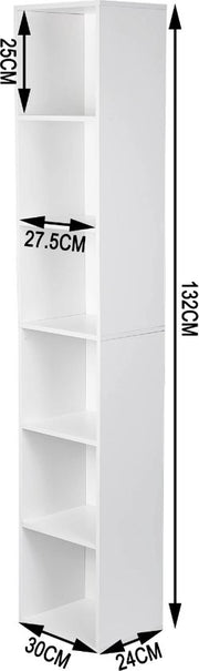 Happyment Boekenkast Nola - Opbergrek -5 Lagen - Open Planken - Kantoor - Woonkamer - Slaapkamer - 30x24x132 cm - Wit