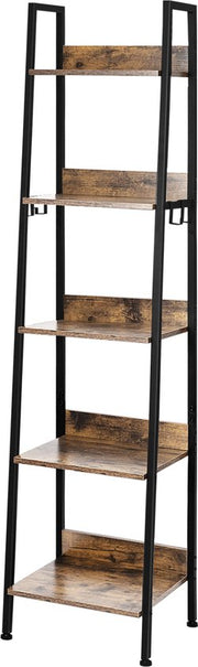 Happyment Boekenkast Tida - 5 lagen - Zwart - Marble look - Boekenrek - Woonkamer, slaapkamer en kinderkamer - Hout - Metaal - 40 x 36 x 170 cm - inclusief 4 haken