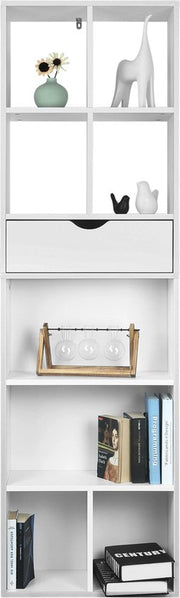Happyment Open Boekenkast Gerry - 9 Vakken - 1 Lade - Wit - Boekenkast - Boekenrek - Woonkamer, slaapkamer en kinderkamer - Hout - 50 x 24 x 168cm