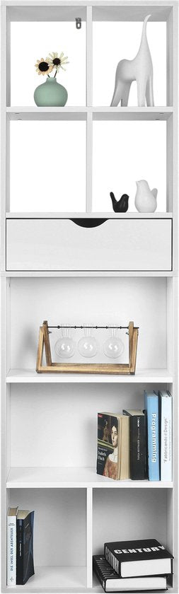 Happyment Open Boekenkast Gerry - 9 Vakken - 1 Lade - Wit - Boekenkast - Boekenrek - Woonkamer, slaapkamer en kinderkamer - Hout - 50 x 24 x 168cm