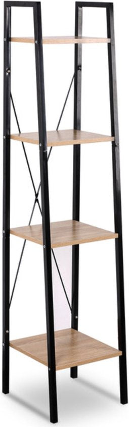 Boekenkast Dita industrieel - 4 lagen - Bruin - Boekenrek - Woonkamer, slaapkamer en kinderkamer - Hout - Wit - 34 x 35 x 148 cm