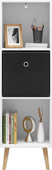 Boekenkast Modern - 3 Lagen - Inclusief Lade - Wit/Zwart - 36x30x114cm - Boekenplank - Woonkamer, slaapkamer en kinderkamer - Hout - MDf