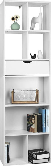 Happyment Open Boekenkast Gerry - 9 Vakken - 1 Lade - Wit - Boekenkast - Boekenrek - Woonkamer, slaapkamer en kinderkamer - Hout - 50 x 24 x 168cm