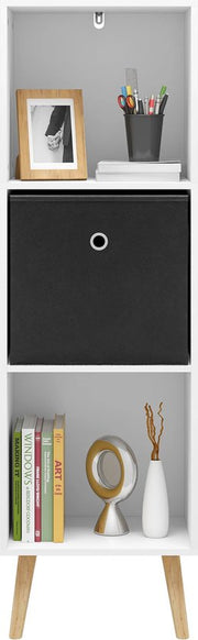 Boekenkast Modern - 3 Lagen - Inclusief Lade - Wit/Zwart - 36x30x114cm - Boekenplank - Woonkamer, slaapkamer en kinderkamer - Hout - MDf