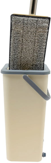 Platte Mopset - Vloerwisser - Dweil- en Emmerset - met 10 Microvezeldoeken - Dubbele Tank voor Wassen & Drogen - 360° Draaibare Vloerdweil - Compact & Efficiënt Reinigingssysteem