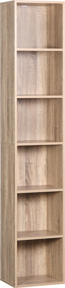 Happyment Boekenkast Open - 6 Vakken - Oak - Boekenkast - Boekenrek - Woonkamer, slaapkamer en kinderkamer - Hout - 30x23.5x158.4cm