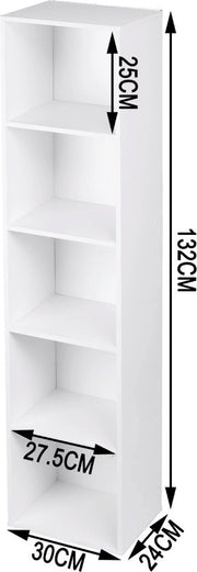 Happyment Boekenkast Mali - Opbergrek - 6 Lagen - Open Planken - Kantoor - Woonkamer - Slaapkamer - 30x24x158.5 cm - Wit
