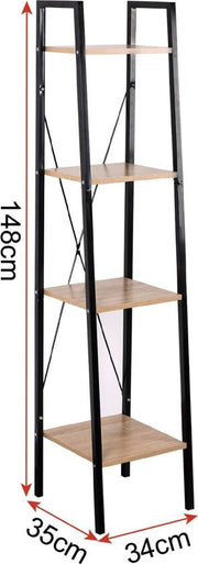 Boekenkast Dita industrieel - 4 lagen - Bruin - Boekenrek - Woonkamer, slaapkamer en kinderkamer - Hout - Wit - 34 x 35 x 148 cm
