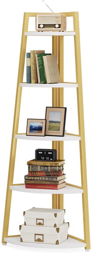 Hoekkast Quinoro - Vakkenkast 180cm - Boekenrek Hoekmeubel - Opbergrek 5 Lagen - Geel