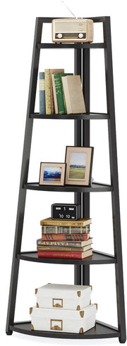 Hoekkast Treviano - Vakkenkast 180cm - Boekenrek Hoekmeubel - Opbergrek 5 Lagen - Zwart