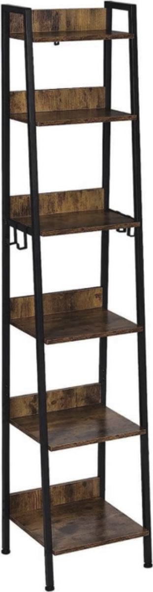 Bolt Edge Industriële Boekenkast - 6 Lagen - Zwart/Bruin - Boekenrek - Hout & Metaal - 41 x 187 x 36 cm