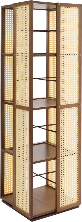 Draaibare boekenkast - Boekenrek - Opberruimte - Voor boekenopslag - Voor boeken en decoratie - 4-laags - 360° draaibaar ontwerp - Tan