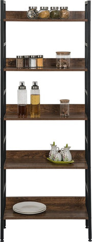 Happyment Boekenkast Oda - Industrieel - 5 Lagen - Bruin/Grijs - Hout Look - Boekenrek - Woonkamer, slaapkamer en kinderkamer - Hout/Metaal - 60 x 27.5 x 160 cm