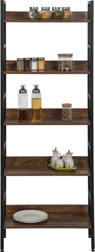 Happyment Boekenkast Oda - Industrieel - 5 Lagen - Bruin/Grijs - Hout Look - Boekenrek - Woonkamer, slaapkamer en kinderkamer - Hout/Metaal - 60 x 27.5 x 160 cm