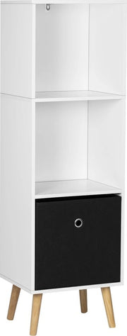Boekenkast Modern - 3 Lagen - Inclusief Lade - Wit/Zwart - 36x30x114cm - Boekenplank - Woonkamer, slaapkamer en kinderkamer - Hout - MDf