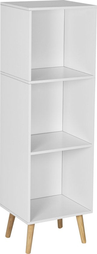 Boekenkast Modern - 3 Lagen - Inclusief Lade - Wit/Zwart - 36x30x114cm - Boekenplank - Woonkamer, slaapkamer en kinderkamer - Hout - MDf