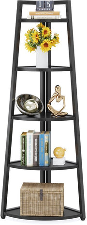 Hoekkast Treviano - Vakkenkast 180cm - Boekenrek Hoekmeubel - Opbergrek 5 Lagen - Zwart