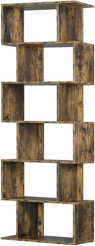 Bolt Edge Boekenkast - 6 Vakken - Bruin - Houten Boekenkast - 60x23.5x160CM