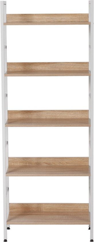 Happyment Boekenkast met 5 planken - Voor kantoor - woonkamer - slaapkamer - 60 x 27.5 x 126 - industrieel ontwerp - vintage Wit/Oak