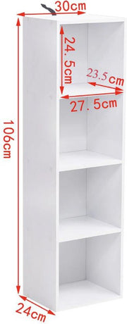 Happyment Boekenkast Hilda - Opbergrek - 4 Lagen - Open Planken - Kantoor - Woonkamer - Slaapkamer - 30x24x106 cm - Wit