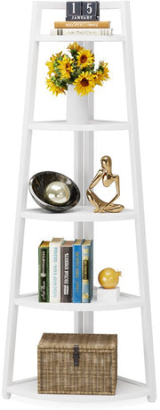 Hoekkast Myralis - Vakkenkast 180cm - Boekenrek Hoekmeubel - Opbergrek 5 Lagen - Wit