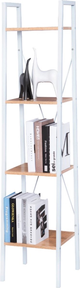 Happyment Boekenkast Liva industrieel - 4 lagen - Bruin - Boekenrek - Woonkamer, slaapkamer en kinderkamer - Hout - Zwart - 34 x 35 x 148 cm