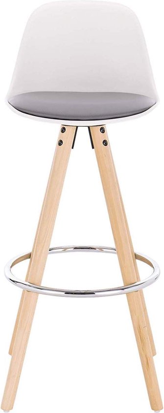 Hoge Barkruk Vida - Zithoogte 75cm - Grijs/wit - Set van 1 - Keuken - Barstoelen - Met rugleuning - Kunstleer - Bruin frame