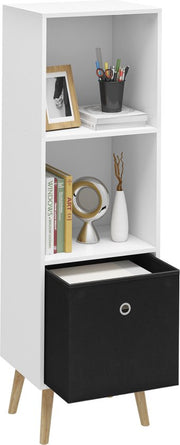 Boekenkast Modern - 3 Lagen - Inclusief Lade - Wit/Zwart - 36x30x114cm - Boekenplank - Woonkamer, slaapkamer en kinderkamer - Hout - MDf