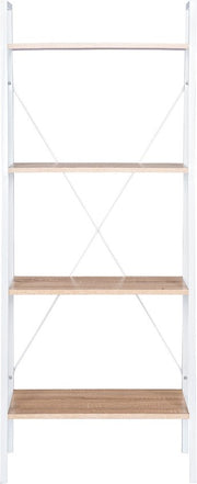 Happyment Boekenkast Baldi - 4 lagen - Wit/Oak - Boekenrek - Woonkamer, slaapkamer en kinderkamer - Hout - Wit - 60x35x148cm