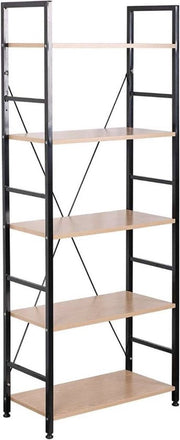 Boekenkast Podi - Industrieel - 5 Lagen - Zwart/Oak - Boekenrek - Woonkamer, slaapkamer en kinderkamer - Hout/Metaal - 60 x 28 x 148 cm