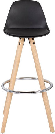 Barkruk - Zithoogte 75cm - Zwart - Kunstleer - Bruin frame - Met rugleuning