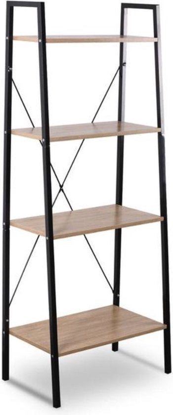 Bolt Edge Boekenkast - Industrieel - Zwart/eiken - 4 Lagen - 60x35x148cm - Woonkamer/Slaapkamer