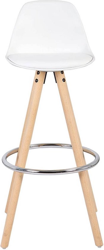 Hoge Barkruk Silli - Zithoogte 75cm - Wit - Set van 1 - Keuken - Barstoelen - Met rugleuning - Kunstleer - Bruin frame