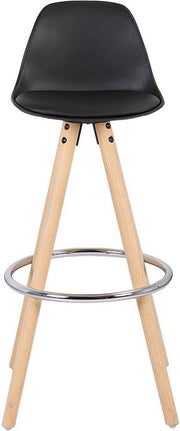 Hoge Barkruk Nevlo - Zithoogte 75cm - Zwart - Set van 1 - Keuken - Barstoelen - Met rugleuning - Kunstleer - Bruin frame