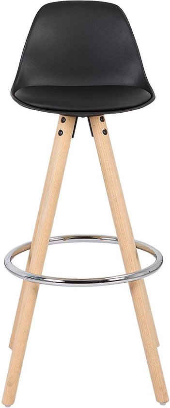 Hoge Barkruk Nevlo - Zithoogte 75cm - Zwart - Set van 1 - Keuken - Barstoelen - Met rugleuning - Kunstleer - Bruin frame