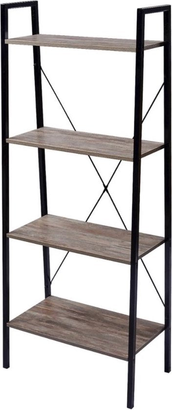 Bolt Edge Boekenkast - Industrieel - 4 lagen - Zwart/hout - 60x35x148cm