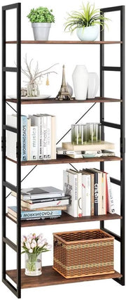 Staande boekenkast Tavien 5-laags - Open boekenrek - Opbergplanken - Boekenplank Metaal - Industriële Ladderplank Vintage Boekenplanken